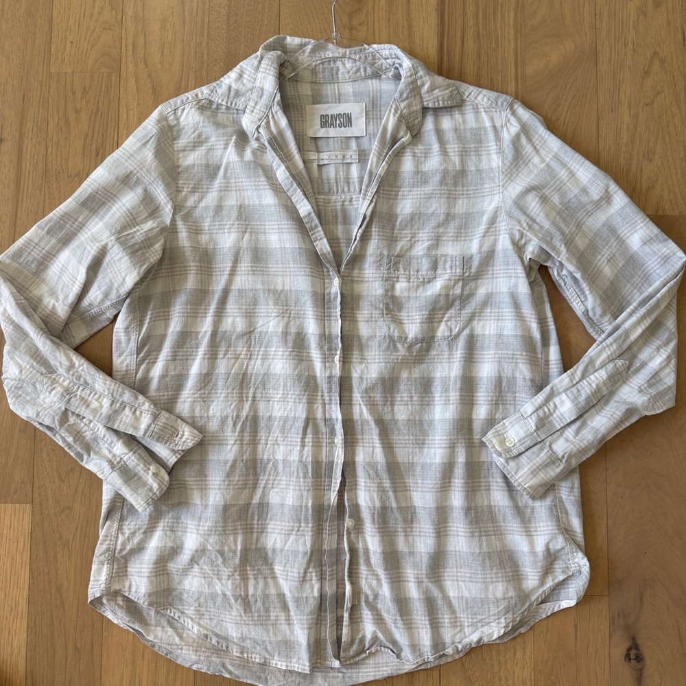 Grayson Frank & Eileen The Hero Shirt Womens M Grey White Plaid Cotton ButtonUp